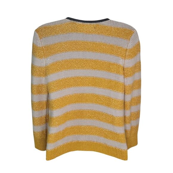 Loft Ann Taylor Mustard Yellow Striped Military Sweater Jacket Size Medium - Picture 3 of 9